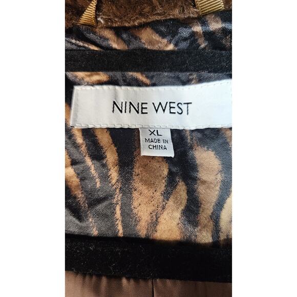 Nine West Hooded Faux Fur Trim Wool Blend Peacoat Size XL Brown Long Jacket - Picture 7 of 9